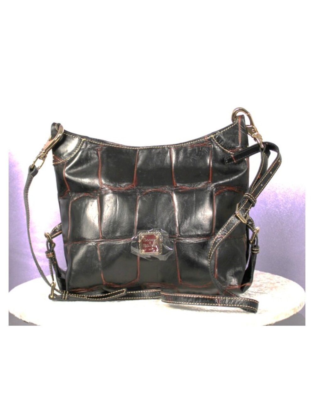 Dooney & Bourke Black Croc Embossed Leather Hobo Shoulder Bag Crossbody - Picture 2 of 11